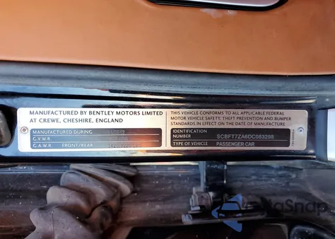 2013 Bentley Continental Gt V8 из США, поврежденный, VIN SCBFT7ZA6DC083298